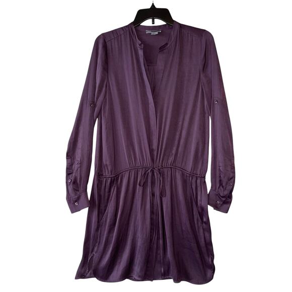 Vince Button Up Shirt Dress Eggplant Cinched Waist - Picture 2 of 8